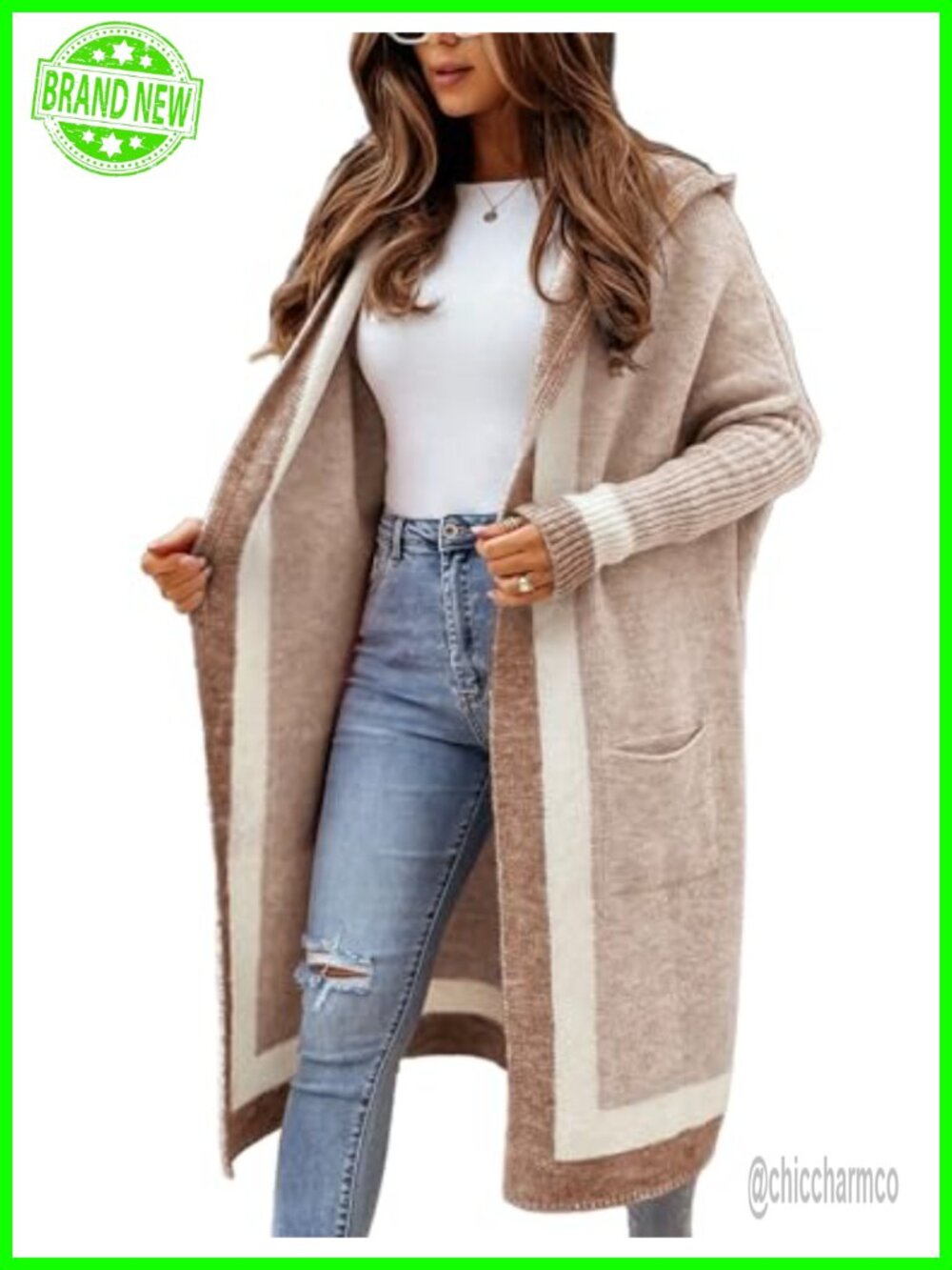 Unilexi Women's Oversized Striped Hooded Cardigan with Pockets Long Sleeve Open